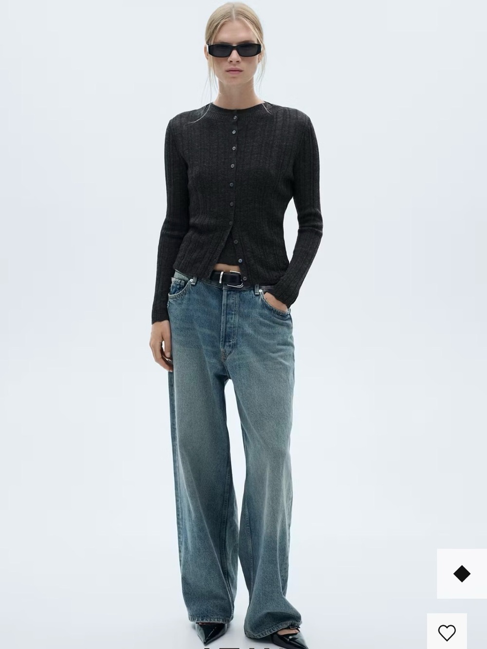 Mango Dark Grey Ribbed Knit Button-Front Cardigan - Picture 2 of 9